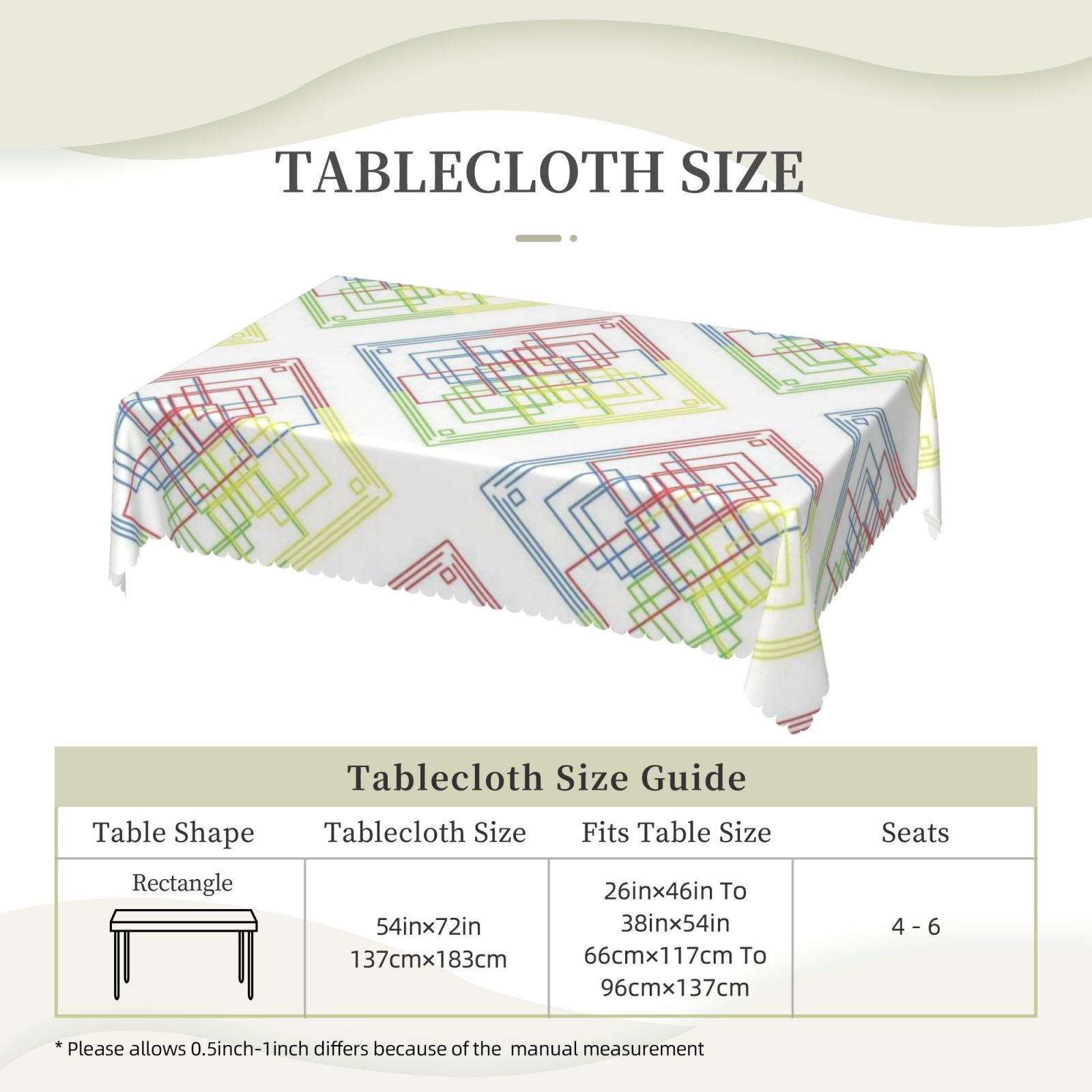 Square lace tablecloth 54x72in