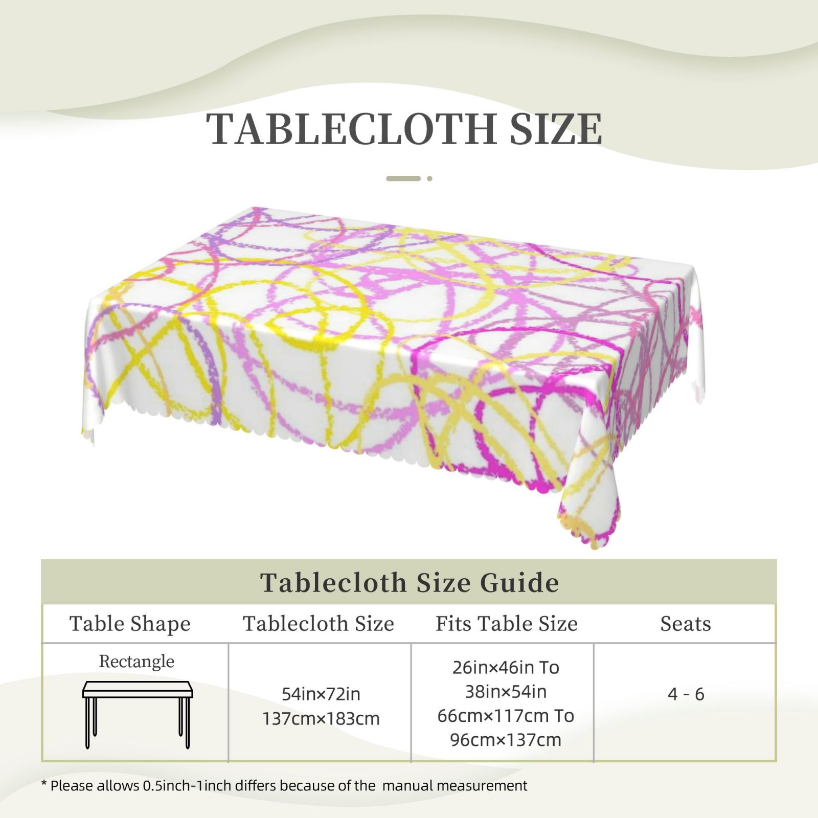 Square lace tablecloth 54x72in