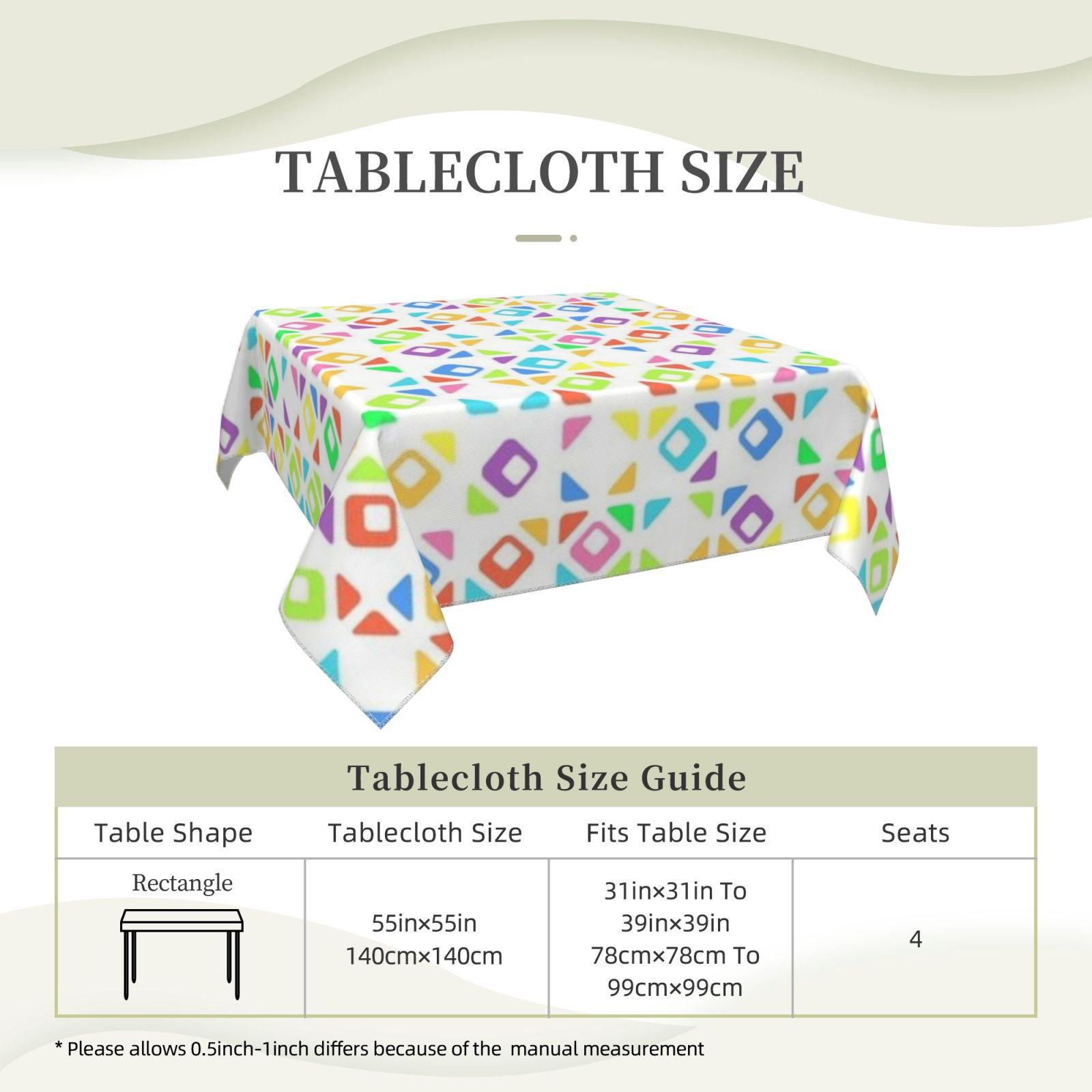 Square tablecloth 55in