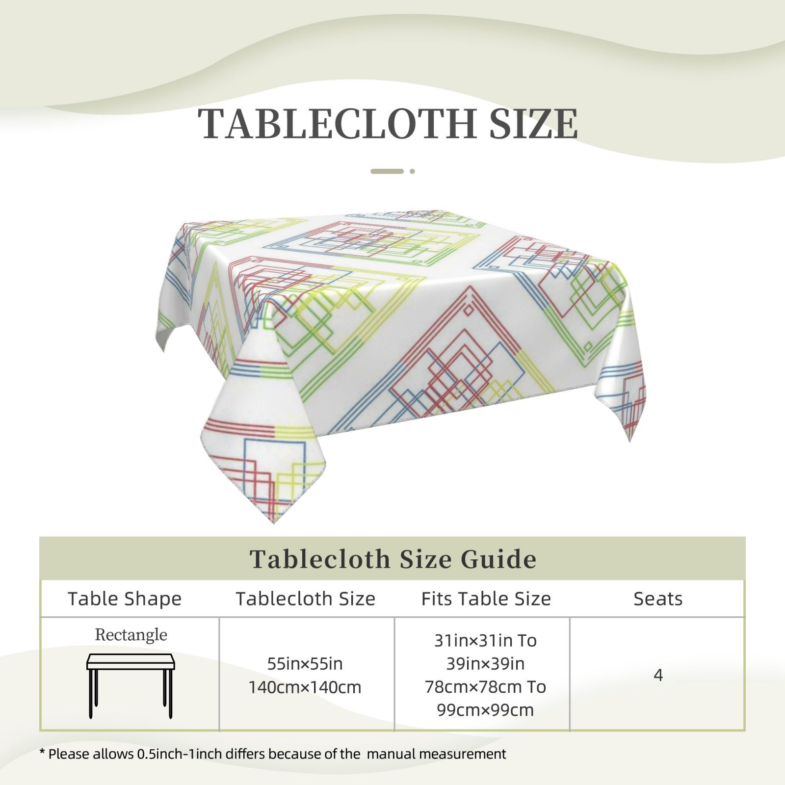 Square tablecloth 55in