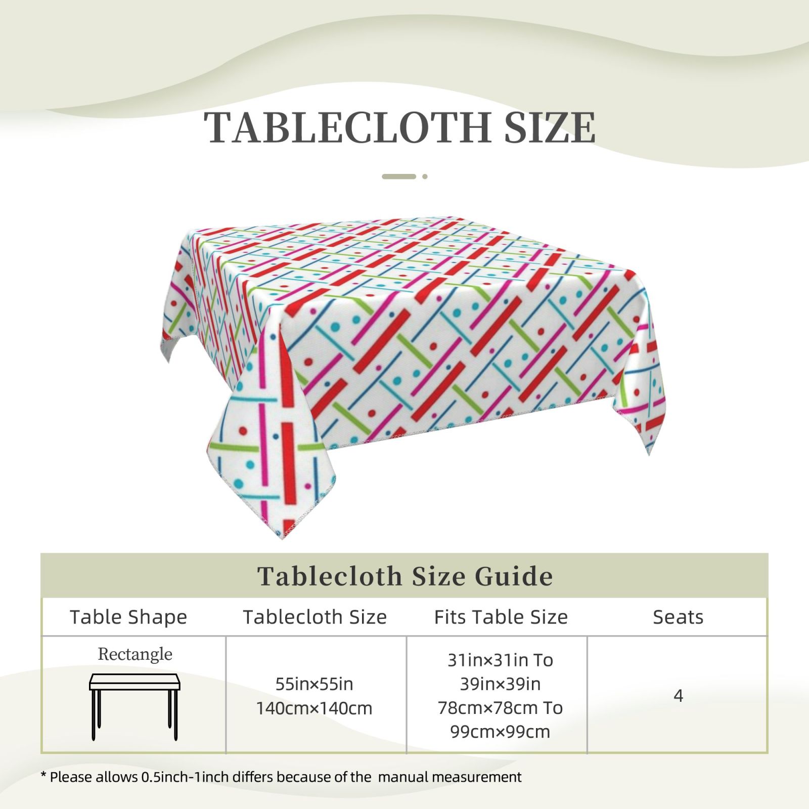 Square tablecloth 55in