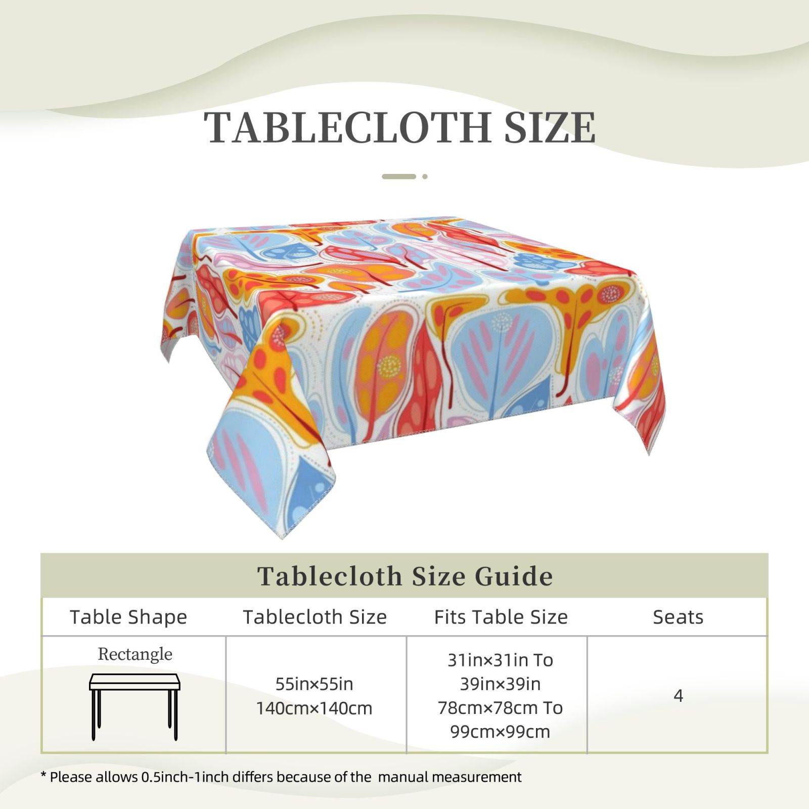 Square tablecloth 55in