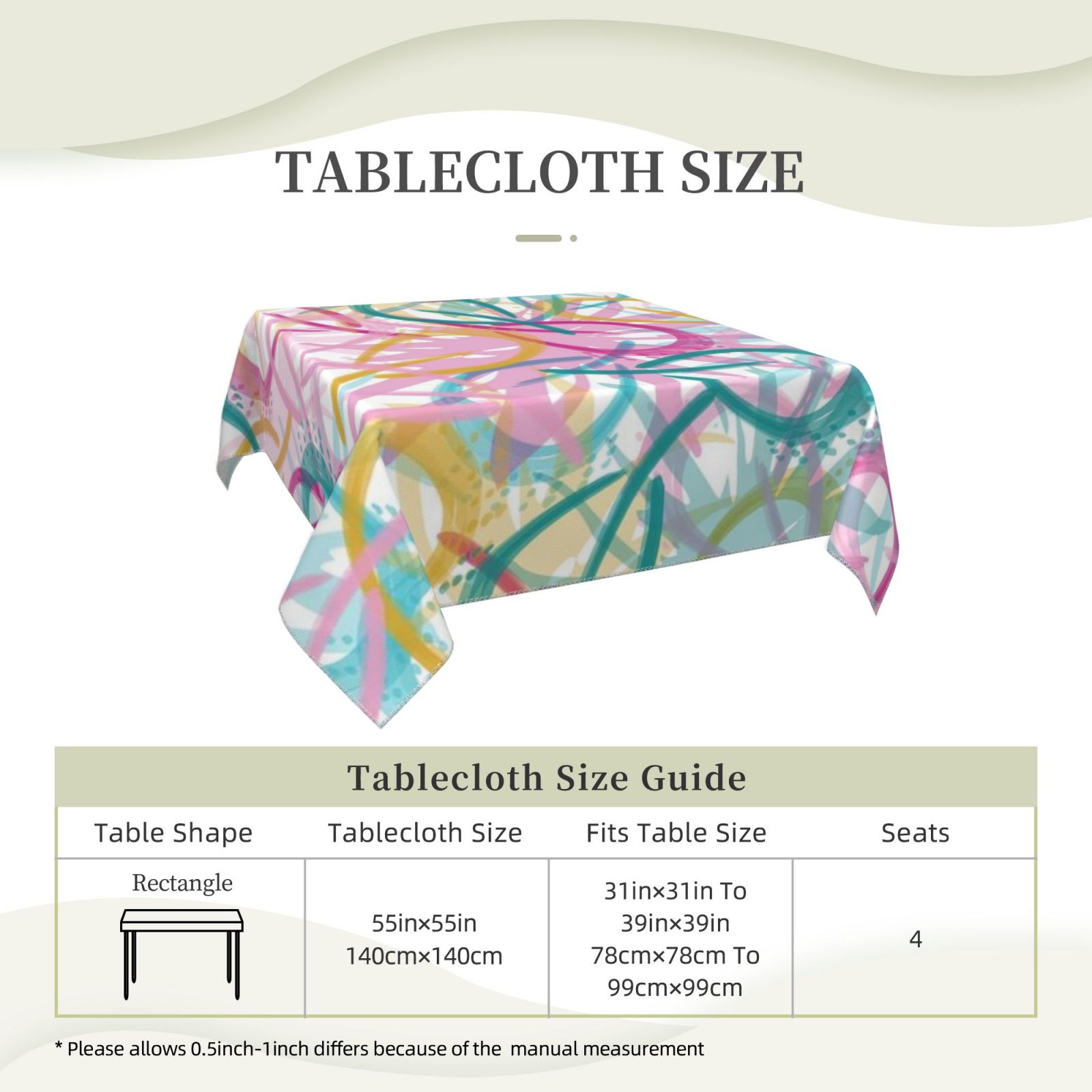 Square tablecloth 55in