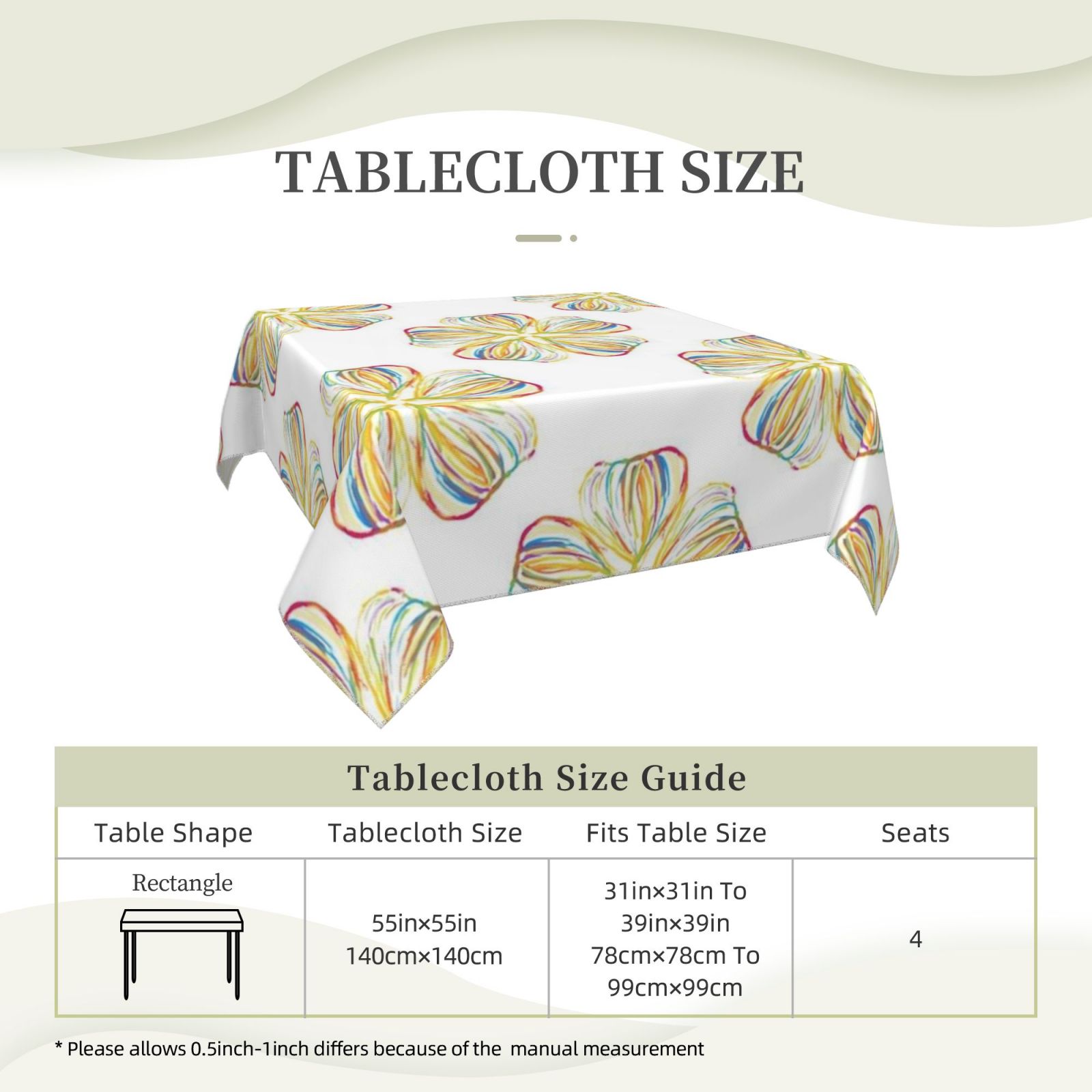 Square tablecloth 55in