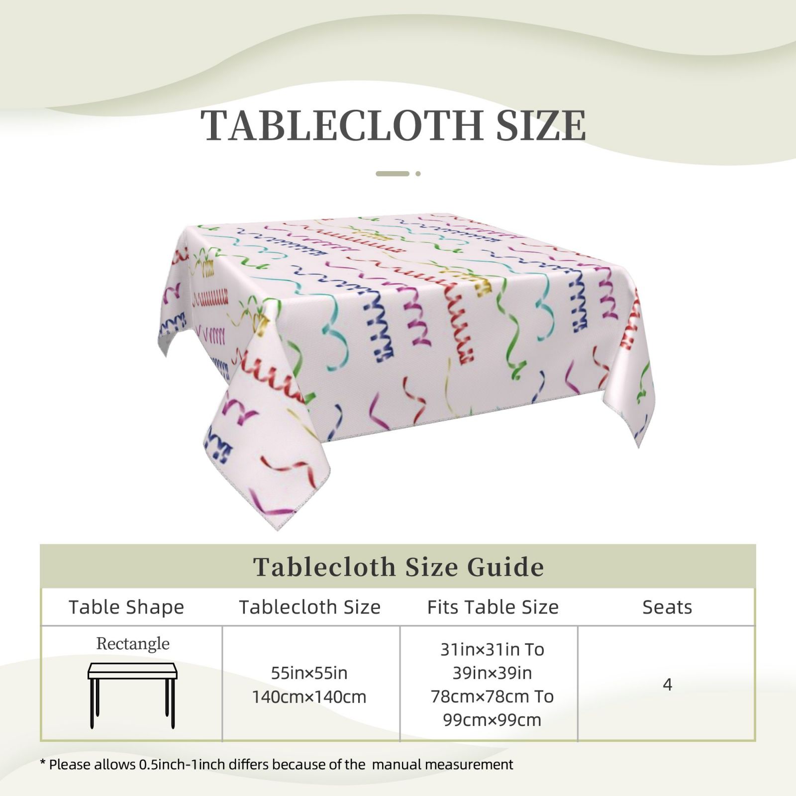 Square tablecloth 55in
